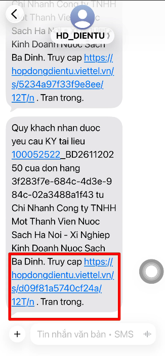 Nhận thông báo và mở link ký hợp đồng